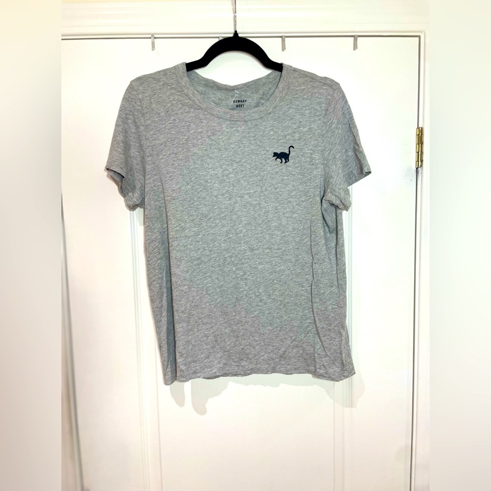 Aritzia Sunday Best Grey Modal Tee - Black Cat Icon